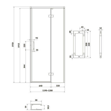 Двері душової кабіни Larga 120х195 розпашні правосторонні, профіль хром, фото 2