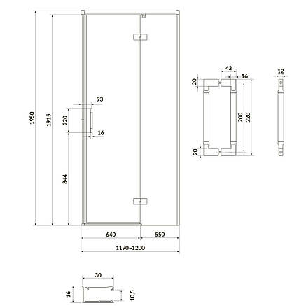 Двері душової кабіни Larga 120х195 розпашні правосторонні, профіль чорний, фото 2