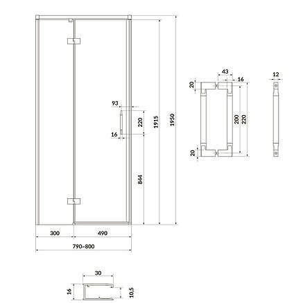 Двері душової кабіни Larga 80х195 розпашні лівосторонні, профіль чорний, фото 2