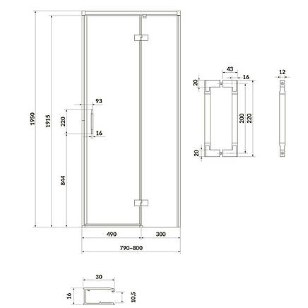 Двері душової кабіни Larga 80х195 розпашні правосторонні, профіль хром, фото 2
