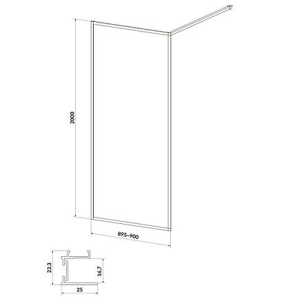 Душова кабіна Walk-in Larga 90х200, профіль хром, фото 2