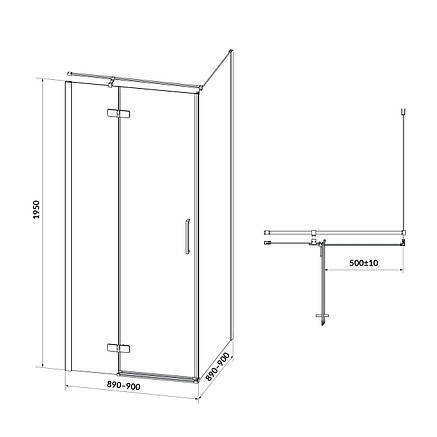 Душова кабіна чорна JOTA 90х90х195 L з розпашними дверми , прозоре скло,, фото 2