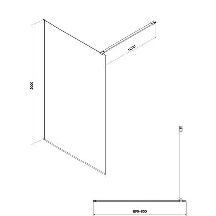 Душова кабіна Walk-in MILLE,хром,90 Х200,скло транспарент, фото 2