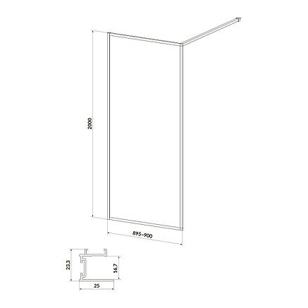 Душова кабіна Walk-in Larga 90х200, профіль чорний, фото 2