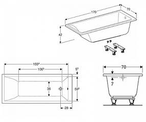 Ванна 170*70 см прямокутна з нiжками SN14, Kolo SUPERO, без панелі, фото 3