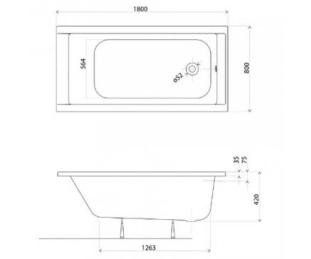 SUPERO ванна 180*80 см, прямокутна, з нiжками SN14, фото 2