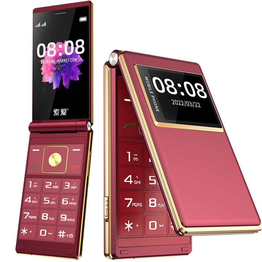 Кнопковий телефон рaозкладачка MAFAM L518 RED, Швидкий набір, Великі кнопки, FM, SOS, Дисплей 2.8" GIONEE L518