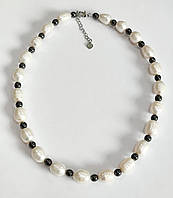 Женское ожерелье, натуральный жемчуг, зерно 14 мм. гематит.