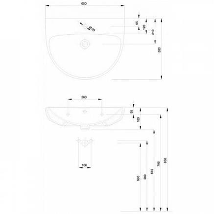 NOVA PRO умивальник 65 см, овальний,з отвором, фото 2