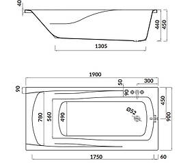 Ванна акр. ZEN 190*90 з кріпл. з ніжками, фото 3