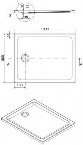Піддон душової кабіни ТАКО 100*80*4 прямокутний, фото 2