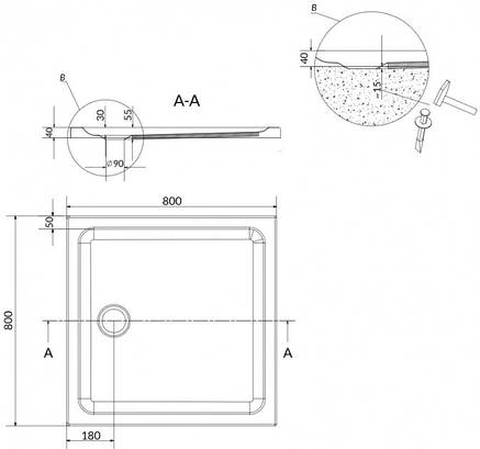 Піддон душової кабіни ТАКО 80*4 CW квадратний, фото 2