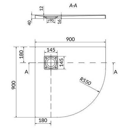 Сет B185 душовий піддон напівкруглий TAKO SLIM 90*4+ сифон virt, фото 2