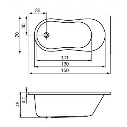 Ванна акрил. НАЙК 150*70, в компл.з ніжками, фото 2