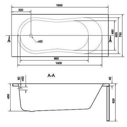 Ванна акрил. НАЙК 160*70, в компл.з ніжками, фото 2