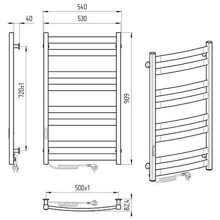 Сушарка для рушників Атлант ЧФЧ8 500*900 Е Праве підкл. R3, фото 2