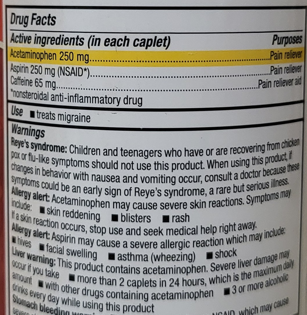 Kirkland Signature Migraine Relief 400 таблеток Acetaminophen, Aspirin