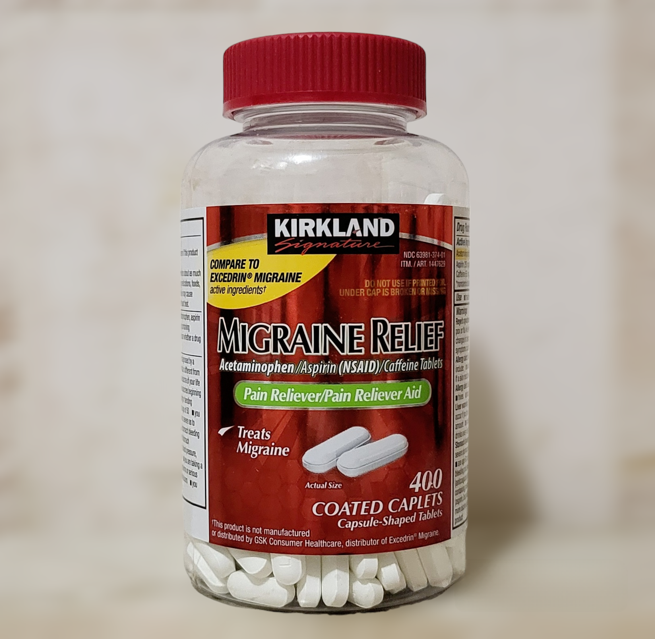 Kirkland Signature Migraine Relief 400 таблеток Acetaminophen, Aspirin