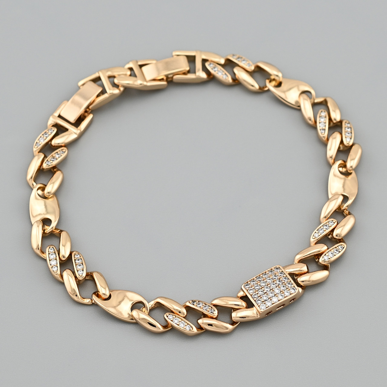 Браслет Витончений смак 43916 ширина 7 мм білі фіаніти позолота 18К довжина 17+2, фото 1