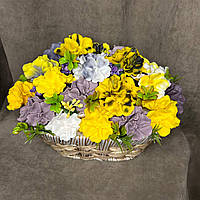 Подарочный букет цветов из мыла ''Желто-фиолетовые фиалки''