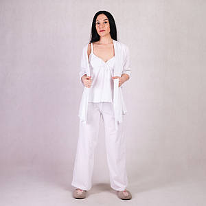 Жіночий комплект 3-ка Халат+штани+майка піньє "Білий колір" 46-54р.