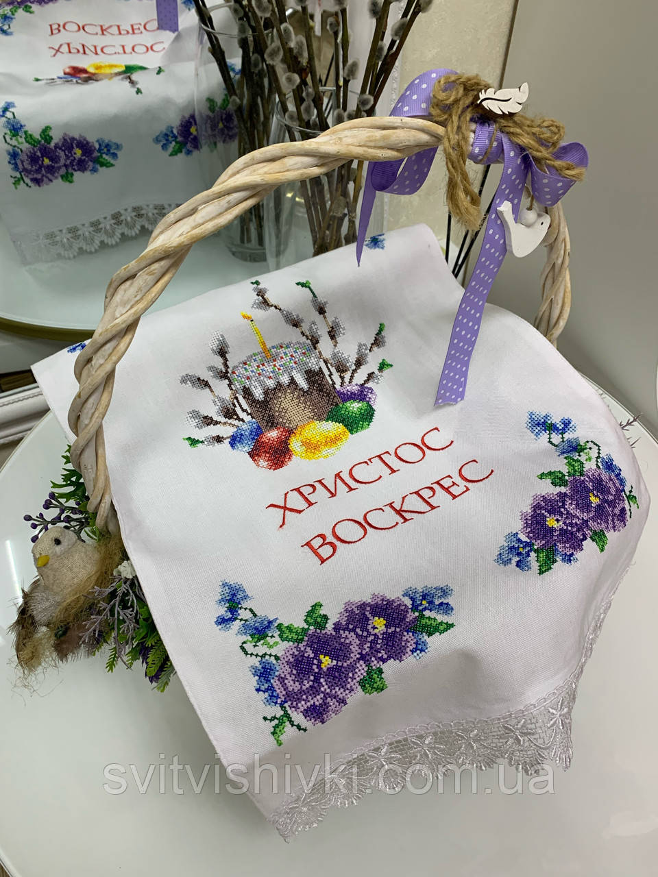 Рушничок Пасхальний вишитий на кошик (0,60м * 0,34м.)