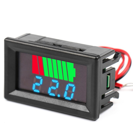 Вольтметр DC 12-72 В з індикатором ємності акумулятора (сині цифри), фото 1