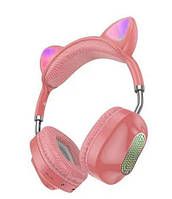 Беспроводные наушники Hoco ESD13 Skill cat ear BT5.3 400mAh /7 h Type-C / AUX RGB Pink