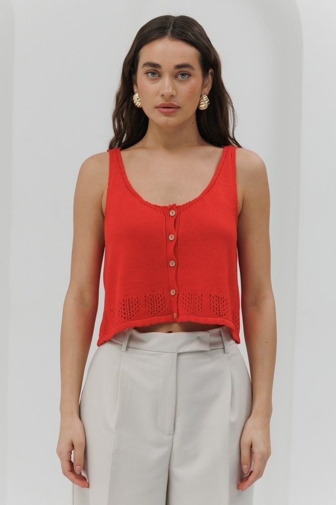 Жіноча в'язана майка з пряжі з тоненькими бретельками та ґудзиками, фото 1