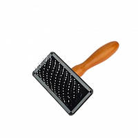 Пуходерка Щітка для Собак з Дерев'яною Ручкою та Напайкою Bronzedog 8,5 х 12 см