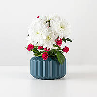 Низкая ваза для цветов пластиковая рифленая 7 см, Темно-синяя