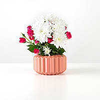 Низкая ваза для цветов пластиковая рифленая 7 см, Кораловая