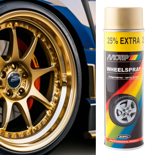 Фарба для дисків аерозольна золотиста Motip 500 мл, фото 1