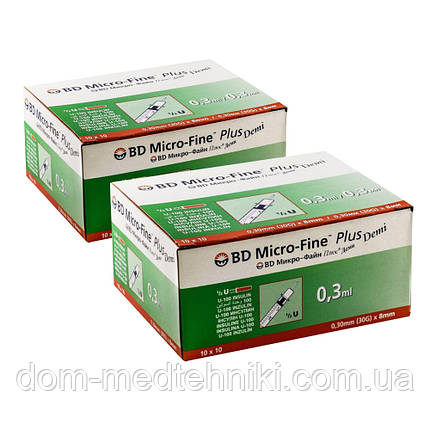 Шприци інсулінові BD Micro-Fine+ Demi 0,3 мл*8 мм (200 шт.), фото 1
