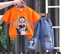 Дитячий літній костюм для хлопчика футболка + джинсові шорти на 5,6,7,8 років