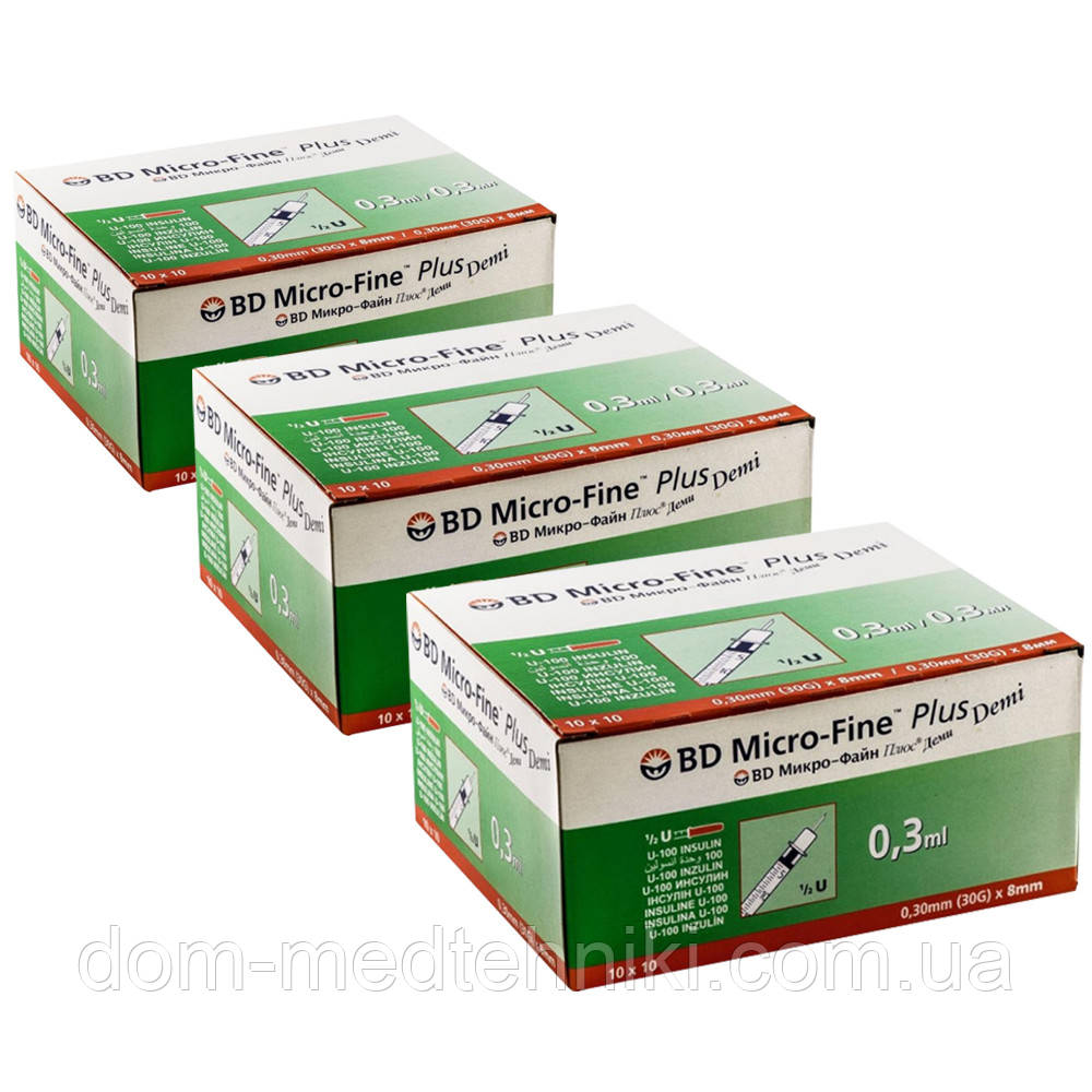Шприци інсулінові BD Micro-Fine+ Demi 0,3 мл*8 мм (300 шт.)
