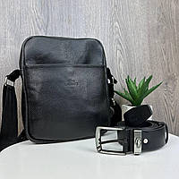Мужской набор кожаная сумка планшетка стиль Лакоста + поясной кожаный ремень ESTET