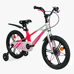 Дитячий магнієвий велосипед Corso 18 дюймів Elite ELT-18091 литі диски, дискові гальма, рожевий