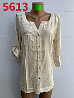 Сорочка жіноча льон рукав із закотом норма розмір 46-54, бежевого кольору