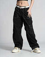Карго штаны женские оверсайз весенние осенние летние широкие брюки Loot черные