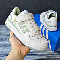 Белые с зеленым женские кроссовки Adidas Forum LOW. Красивые женские кроссы Адидас Форум.