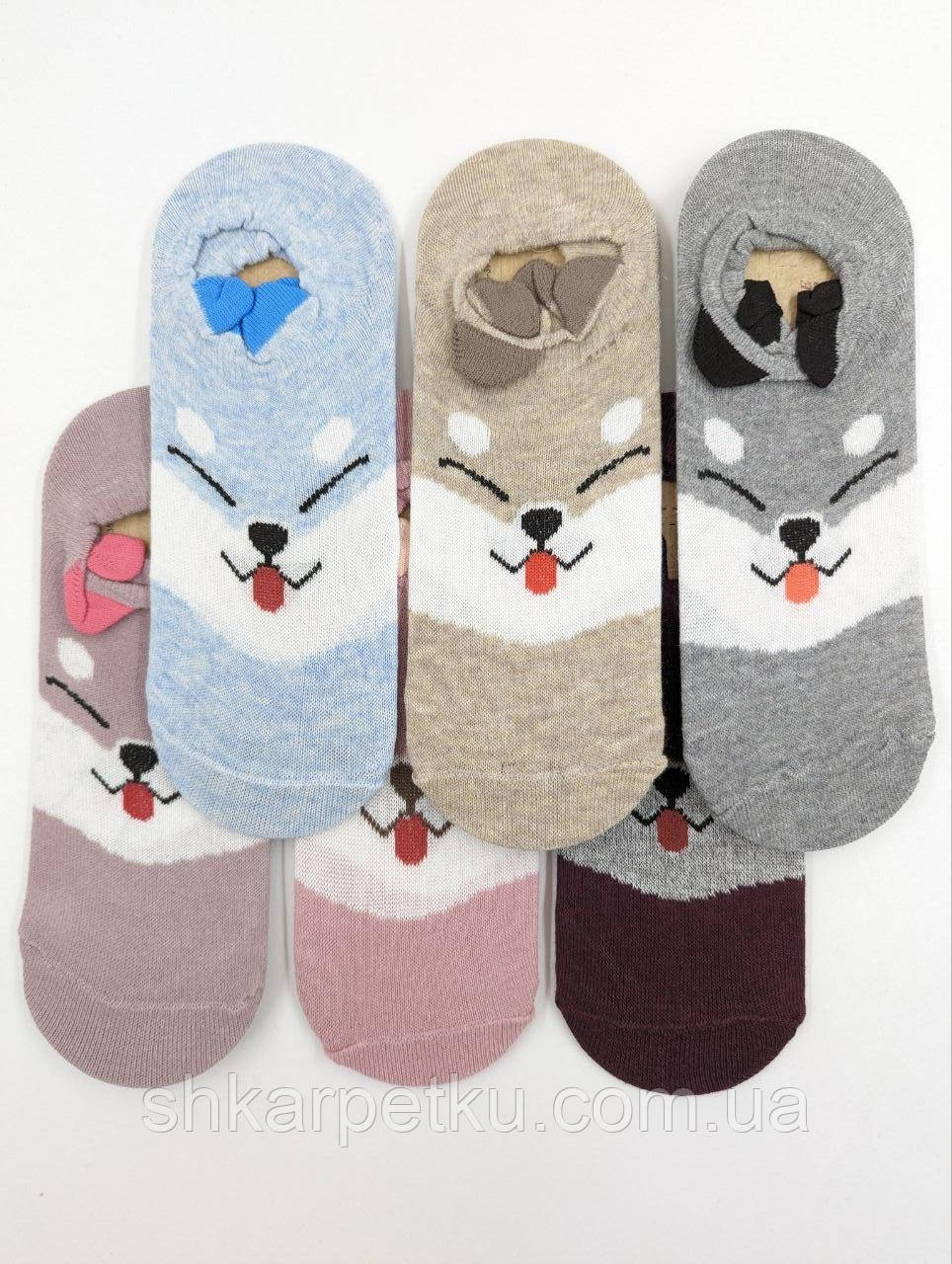 Cлідки жіночі Pier Esse з мордочками собачок і вушками 35-39 12 пар/уп асорті з 6 ти кольорів, фото 1