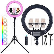 Кільцева лампа MJ45 RGB LED SOFT RING LIGHT кольорова селфі 45 см на 16 кольорів з трьома тримачами + пульт ДУ Чорна