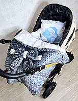 Набор в коляску для новорожденных плюш "Зайка" серый