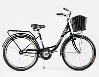 Городской женский велосипед Corso «TRAVEL» 26 дюймов TR-2470 с заниженной рамой и корзинкой, темно-зеленый