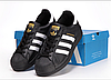 Жіночі кросівки кеди Adidas Superstar Black White Адідас Суперстар чорно білі шкіряні молодіжні спортивні весна літо, фото 3