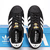 Жіночі кросівки кеди Adidas Superstar Black White Адідас Суперстар чорно білі шкіряні молодіжні спортивні весна літо, фото 4