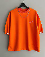 Стильная базовая унисекс футболка N!ke оверсайз оранжевая