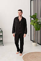 Шелковая мужская пижама двойка рубашка и брюки из шелка армани черный комплет в пижамном с для дома и сна L