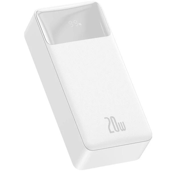 УМБ Павербанк Baseus 30000 mAh 20W 3A з швидкою зарядкою зовнішній акумулятор 2USB/1Type-C. QC. Білий